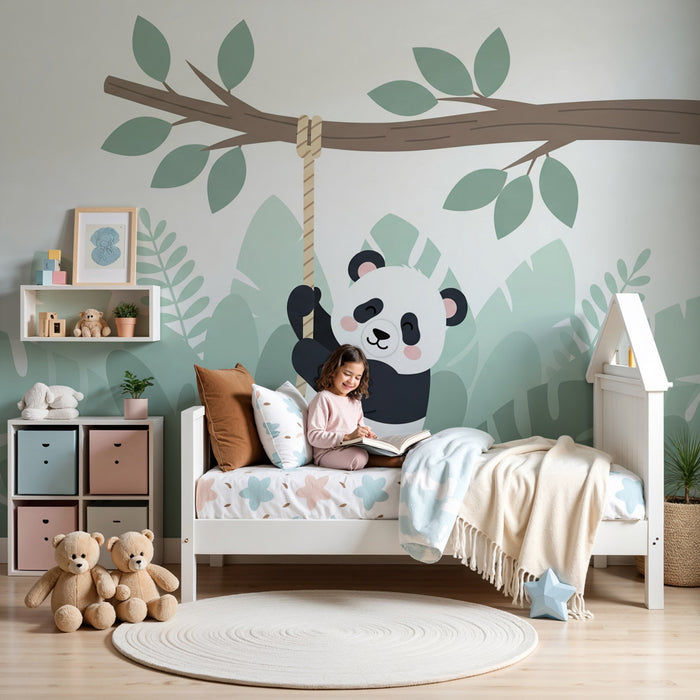 Kinderzimmer Tapete | Verspielter Panda im Dschungel