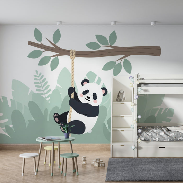Kinderzimmer Tapete | Verspielter Panda im Dschungel