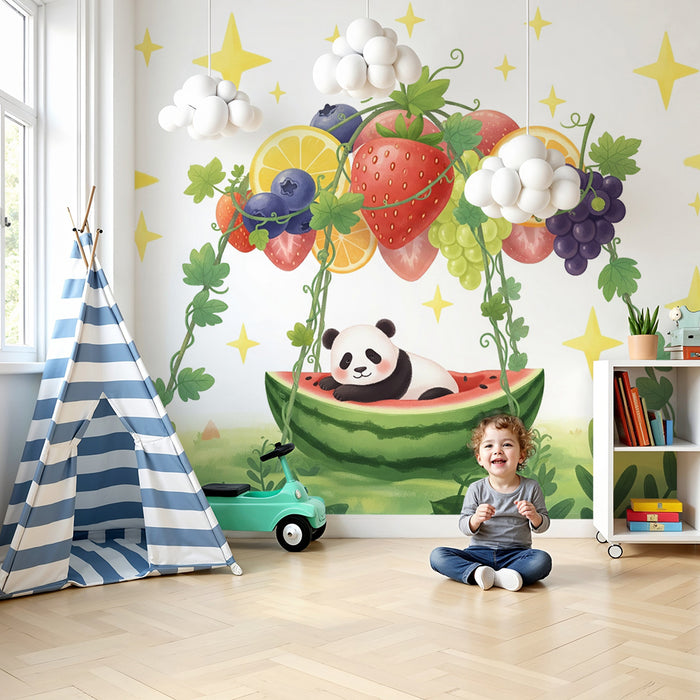 Detská izba tapeta | Panda a očarované ovocie