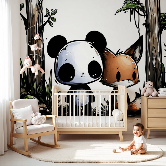 Barnrumstapet | Panda och räv i en förtrollad skog