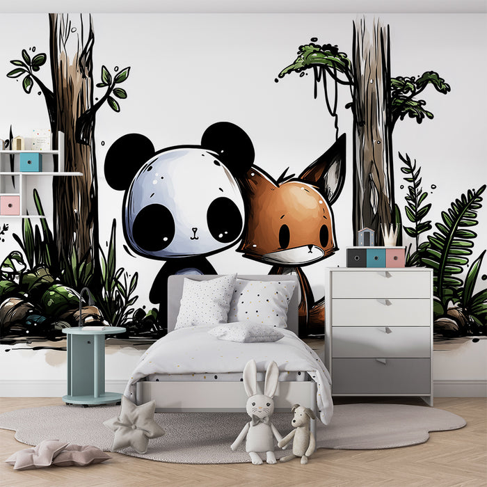 Barnrumstapet | Panda och räv i en förtrollad skog