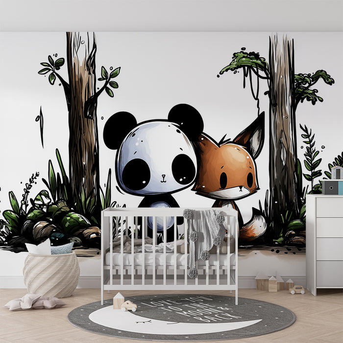 Barnrumstapet | Panda och räv i en förtrollad skog