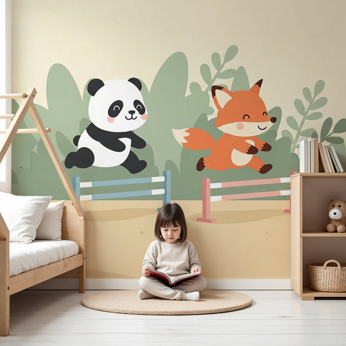 Kinderkamer behang | Panda en vos op avontuur