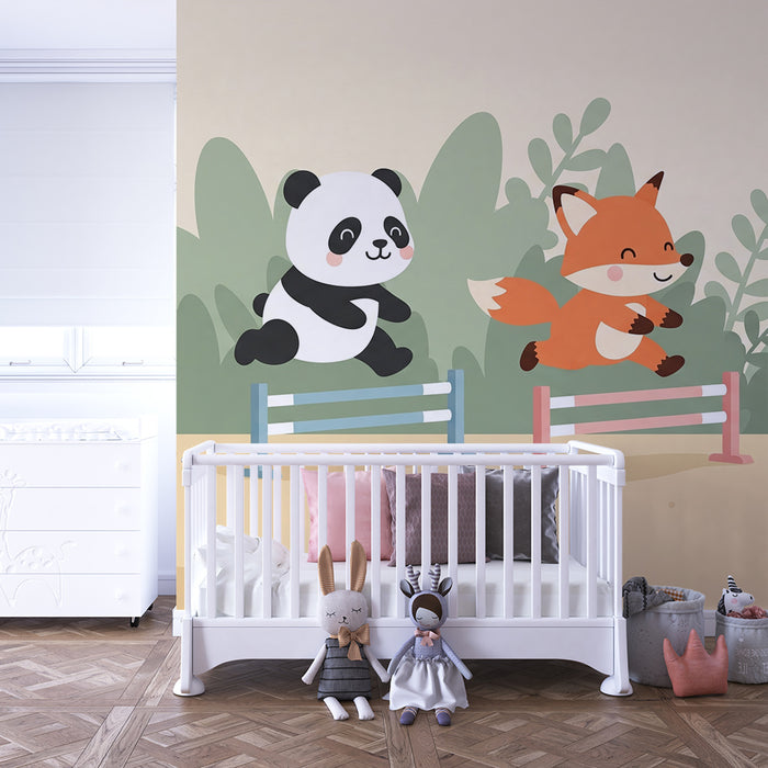 Kinderkamer behang | Panda en vos op avontuur