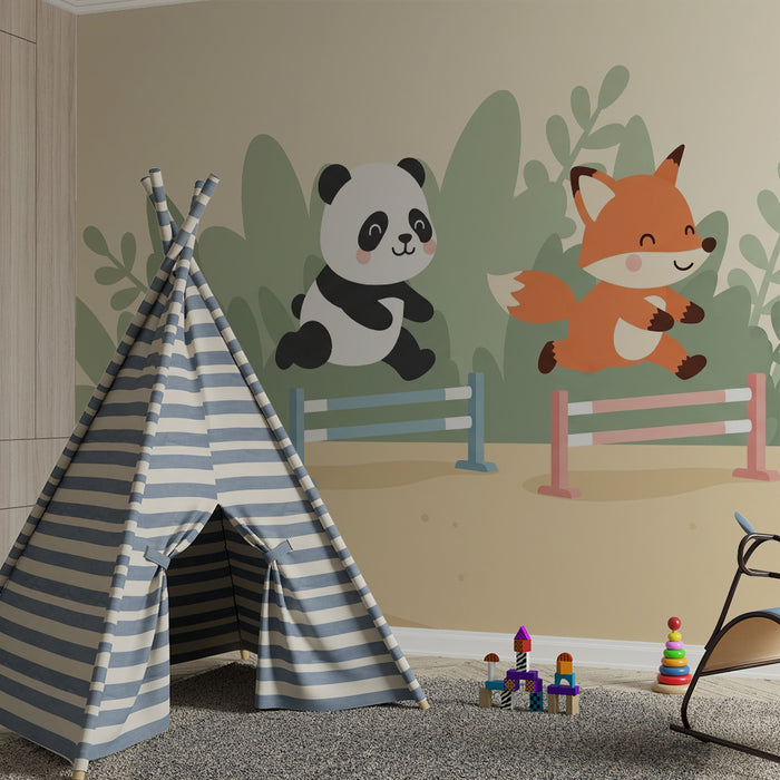 Kinderkamer behang | Panda en vos op avontuur
