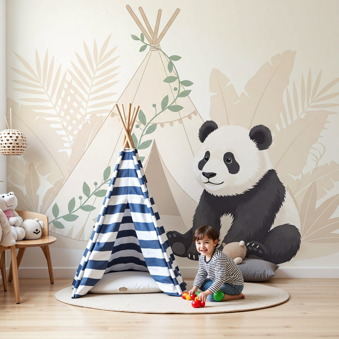 Kinderzimmer Tapete | Panda und Tipi im Dschungel