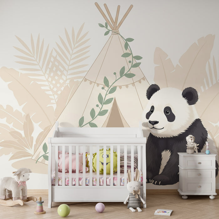 Kinderzimmer Tapete | Panda und Tipi im Dschungel