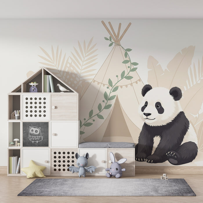 Kinderzimmer Tapete | Panda und Tipi im Dschungel