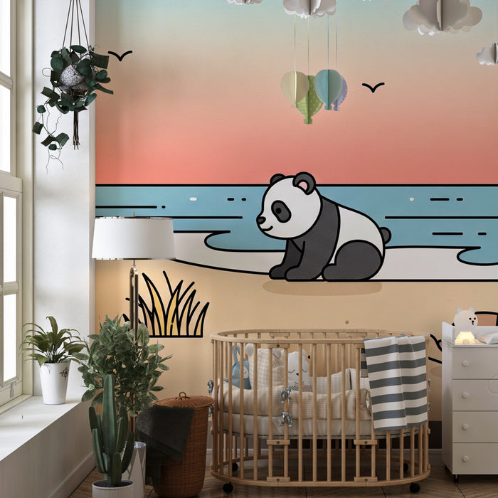 Kinderzimmer Tapete | Panda und Schildkröte am Strand