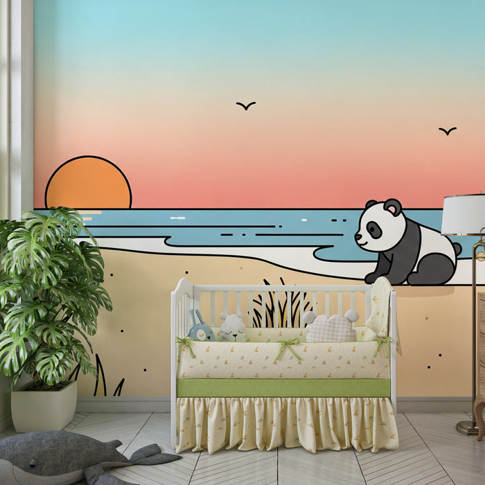 Kinderzimmer Tapete | Panda und Schildkröte am Strand