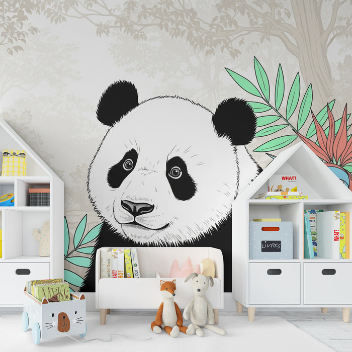 Tapety dla dzieci | Panda grający w środku dżungli