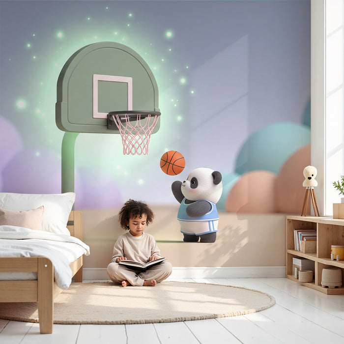 Papier de parede dječje sobe | Panda košarkaš u šarenom svijetu
