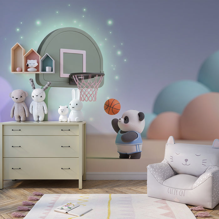 Papier de parede dječje sobe | Panda košarkaš u šarenom svijetu