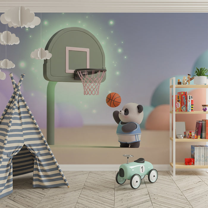 Papier de parede dječje sobe | Panda košarkaš u šarenom svijetu
