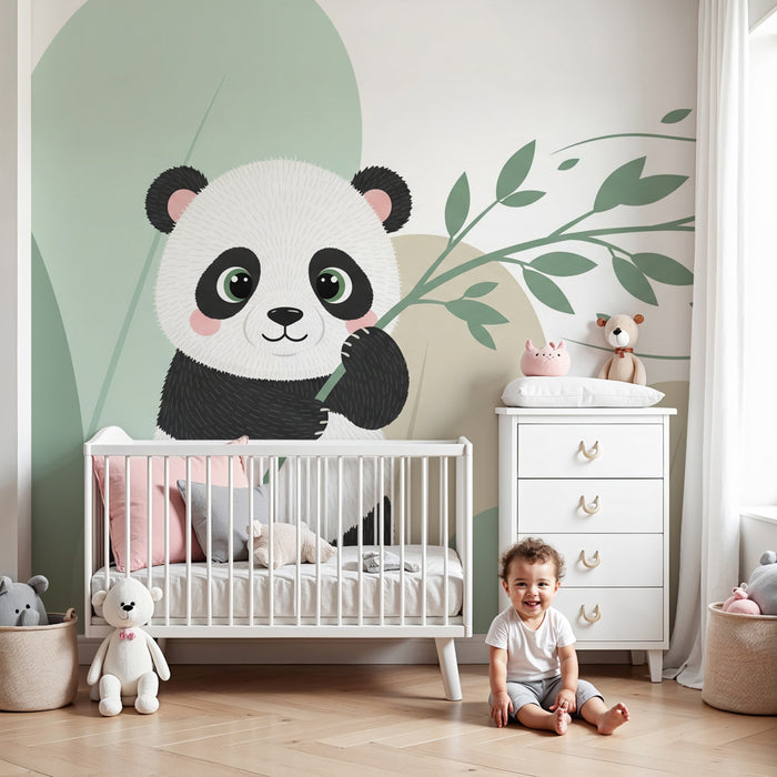 Kinderzimmer Tapete | Panda Spieler unter den Blättern