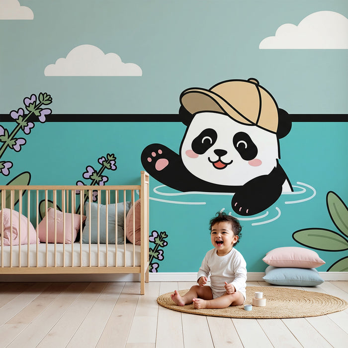 Lastenhuoneen tapetti | Iloinen panda vedessä