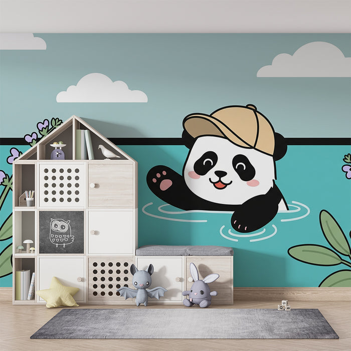Lastenhuoneen tapetti | Iloinen panda vedessä