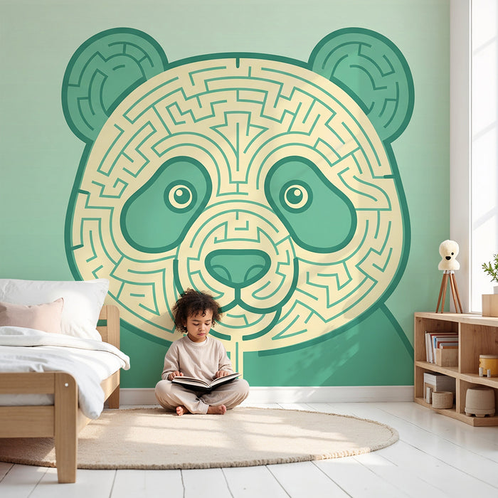 Barntapet | Lekfull panda med labyrint och bambu