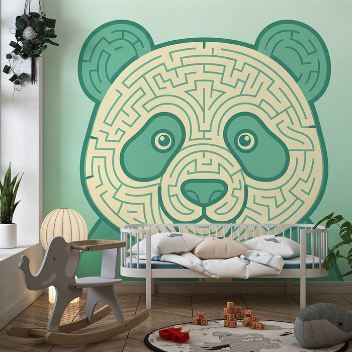 Barntapet | Lekfull panda med labyrint och bambu