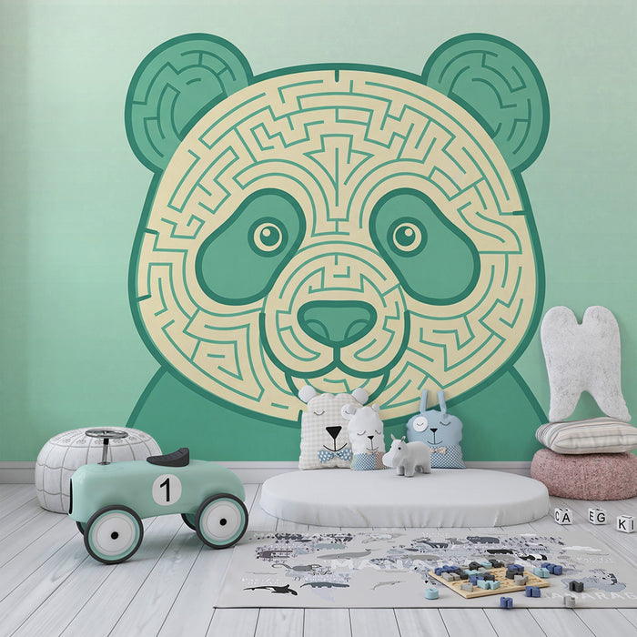 Barntapet | Lekfull panda med labyrint och bambu