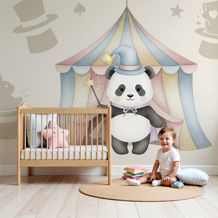 Papier peint chambre enfant | Panda magicien dans un cirque féerique