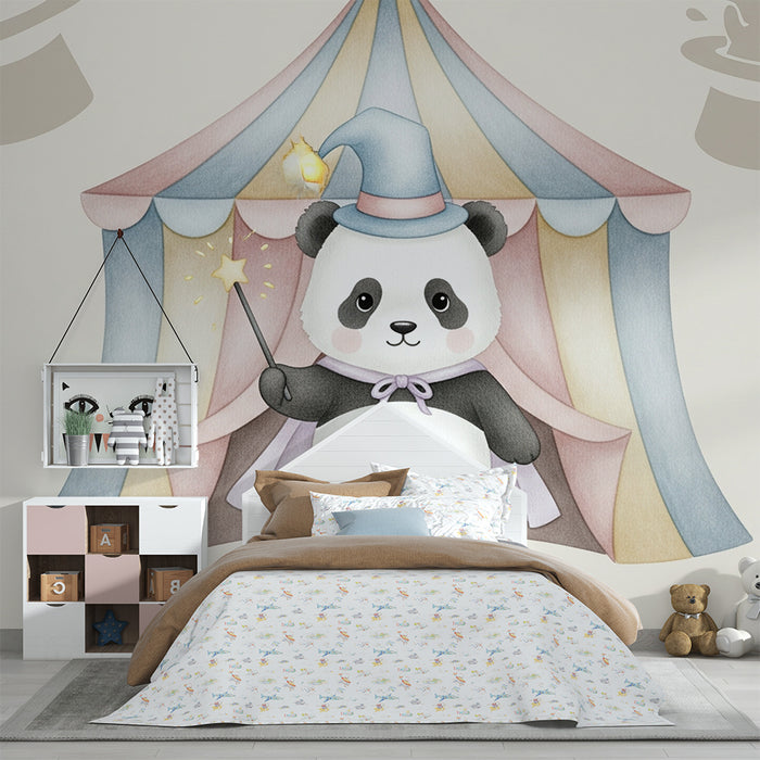 Papier peint chambre enfant | Panda magicien dans un cirque féerique