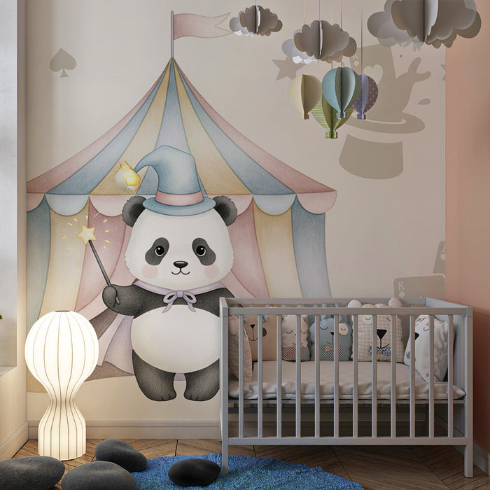 Papier peint chambre enfant | Panda magicien dans un cirque féerique