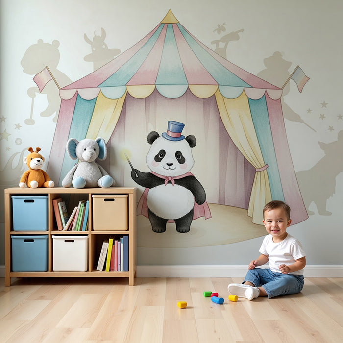 Papier peint chambre enfant | Panda magicien sous le chapiteau