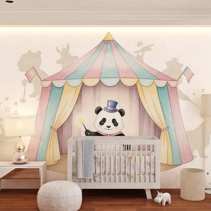 Papier peint chambre enfant | Panda magicien sous le chapiteau