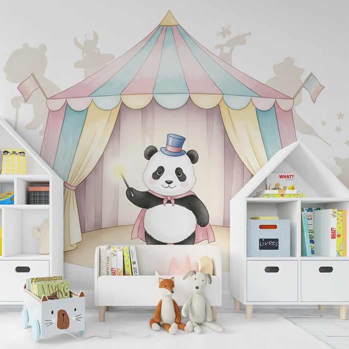 Papier peint chambre enfant | Panda magicien sous le chapiteau