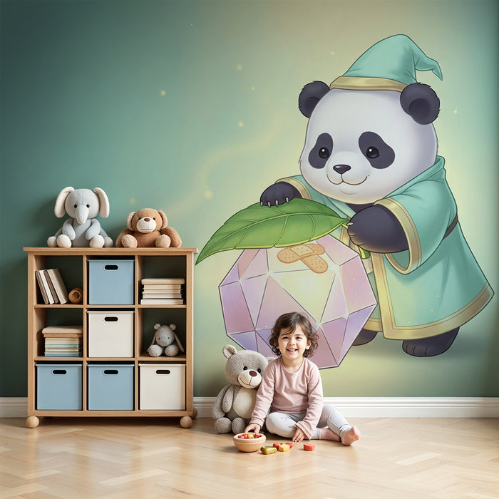 Papier de parede dječje sobe | Sladak panda s čarobnom svjetiljkom