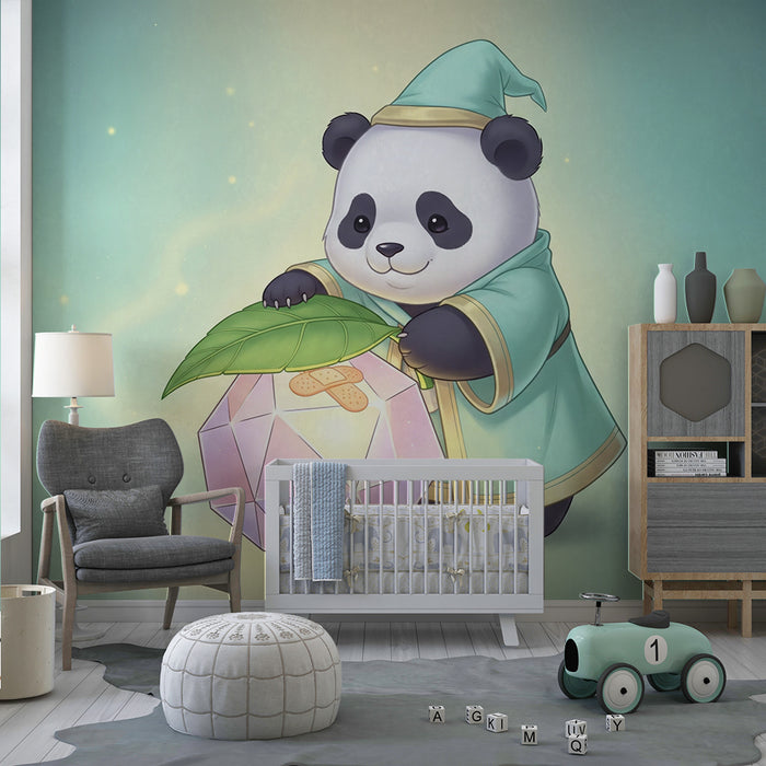 Papier de parede dječje sobe | Sladak panda s čarobnom svjetiljkom