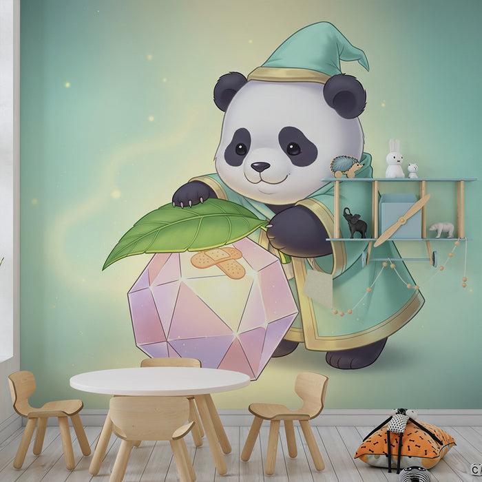 Papier de parede dječje sobe | Sladak panda s čarobnom svjetiljkom