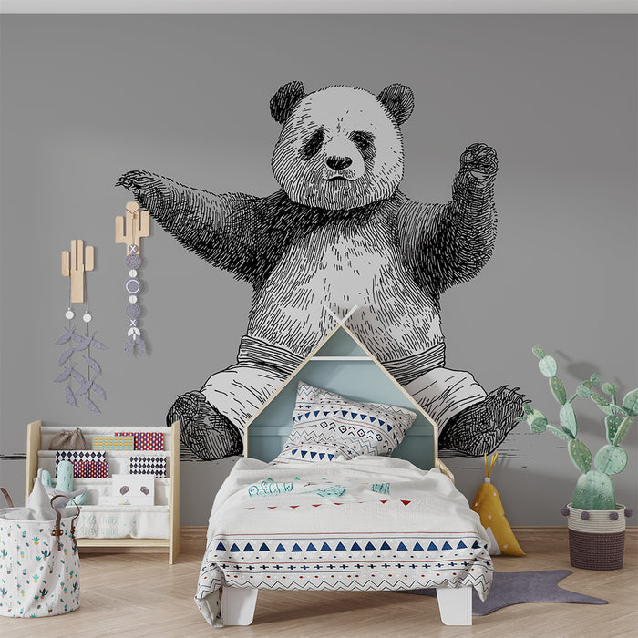 Tapet barnerom | Søt panda i kimono klar til å leke