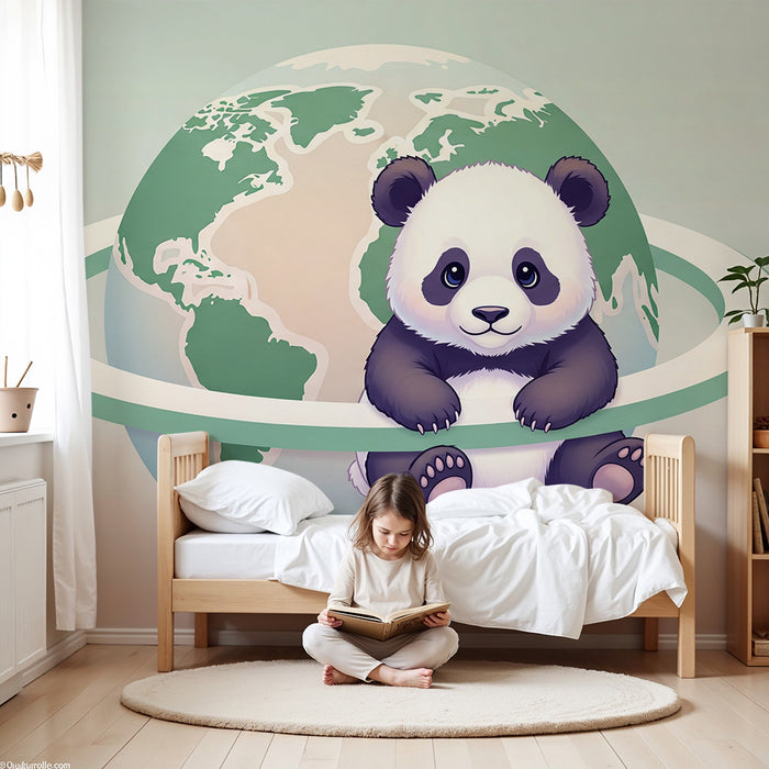 Kinderkamer behang | Schattige panda omringd door de aarde