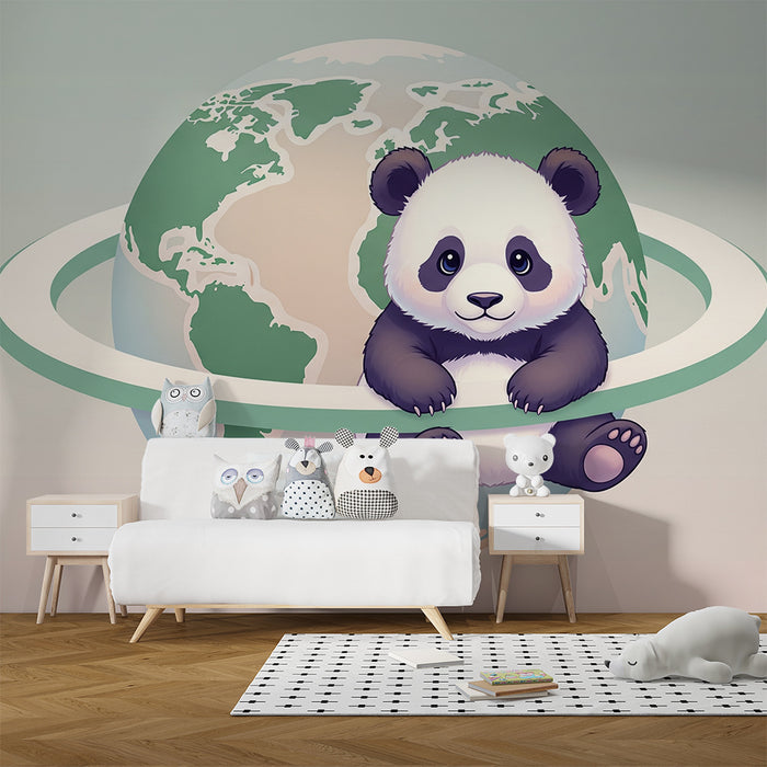 Kinderkamer behang | Schattige panda omringd door de aarde