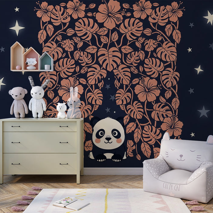 Børneværelse tapet | Sød panda og stjernet jungle