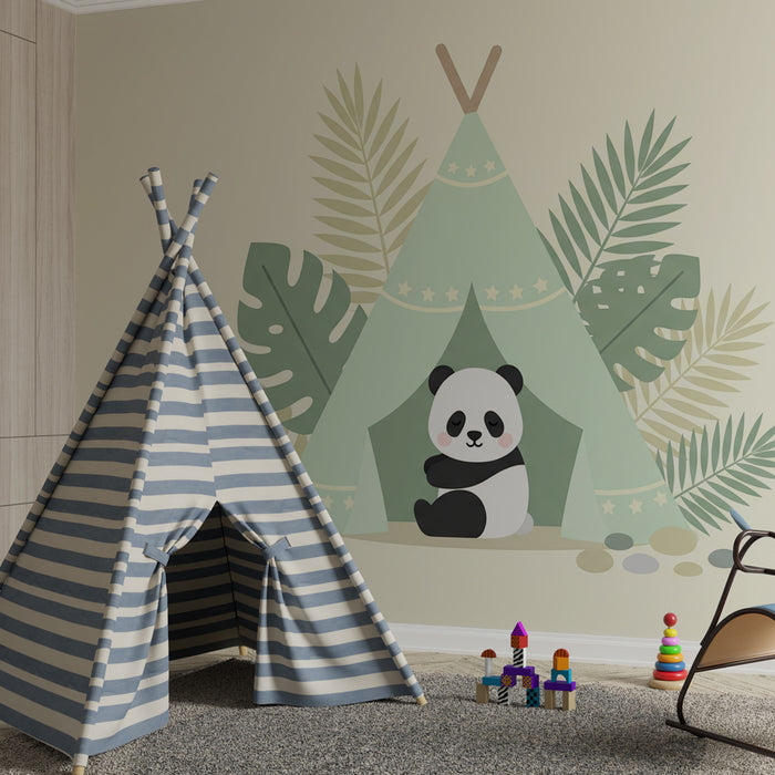 Kinderzimmer Tapete | Niedlicher Panda und Campingzelt