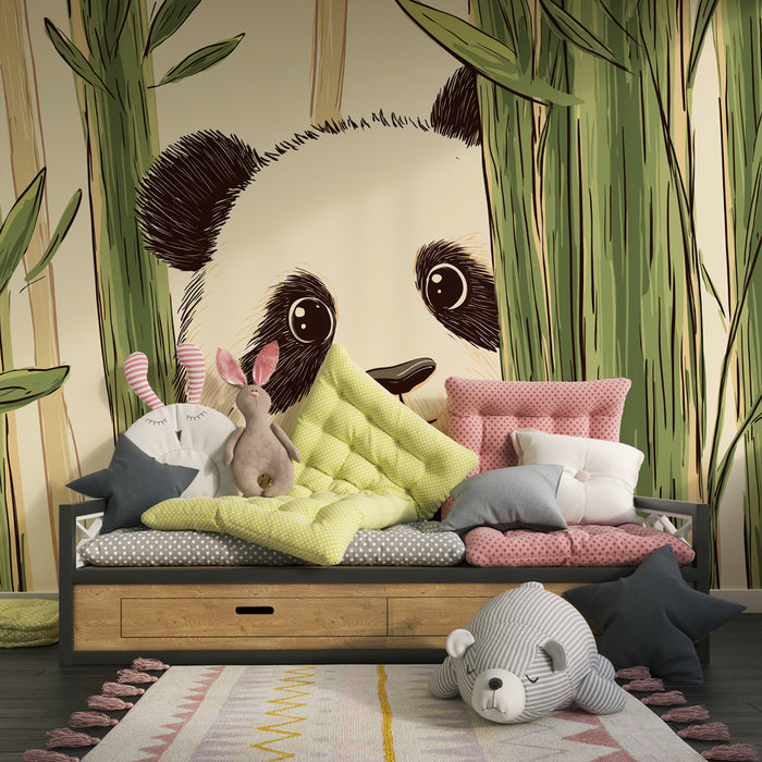 Tapeta dětského pokoje | Rozkošný panda mezi bambusy