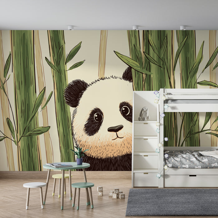 Tapeta dětského pokoje | Rozkošný panda mezi bambusy