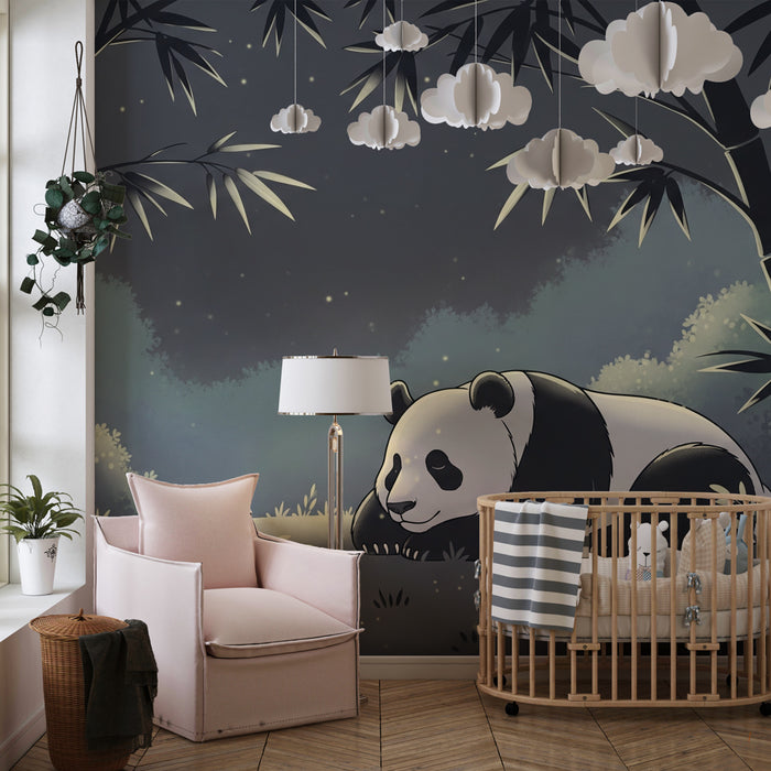 Gyermekszoba tapéta | Nyugodt panda a bambusz erdőben