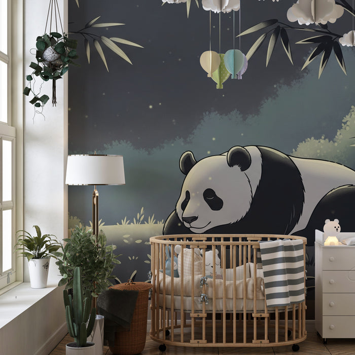Gyermekszoba tapéta | Nyugodt panda a bambusz erdőben