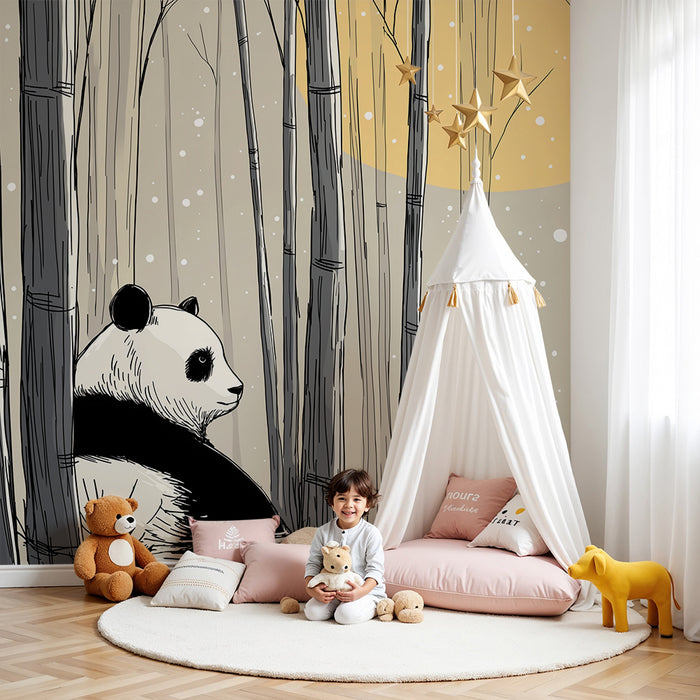 Kinderzimmer Tapete | Friedlicher Panda im verschneiten Wald