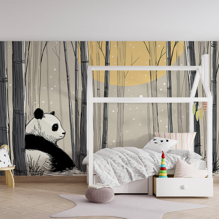 Kinderzimmer Tapete | Friedlicher Panda im verschneiten Wald