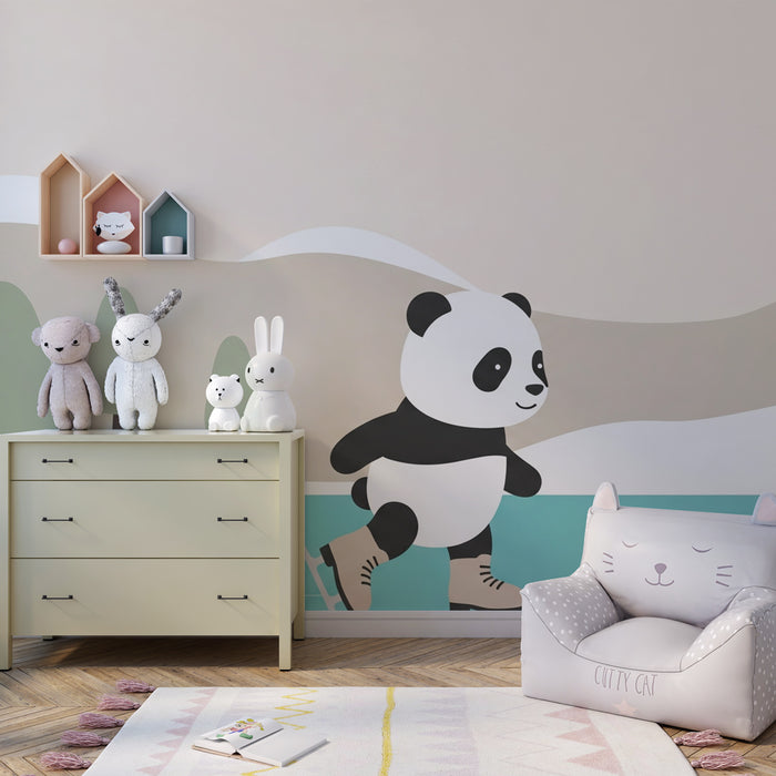 Tapeta dětského pokoje | Panda bruslící na ledu