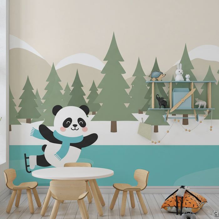 Gyermekszoba tapéta | Jégpályán korcsolyázó panda