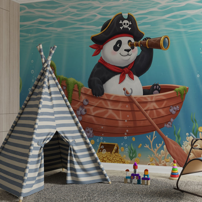 Kinderzimmer Tapete | Panda-Pirat auf der Suche nach Unterwasser-Schätzen