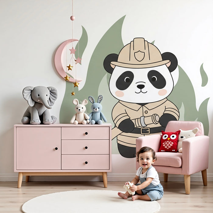 Papier peint chambre enfant | Panda pompier au cœur de l'action