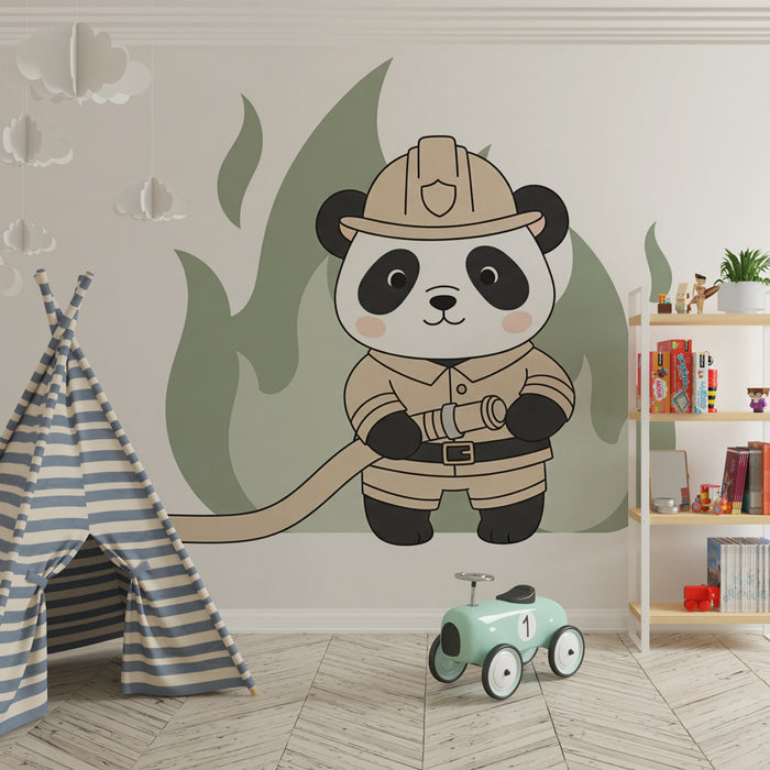 Papier peint chambre enfant | Panda pompier au cœur de l'action