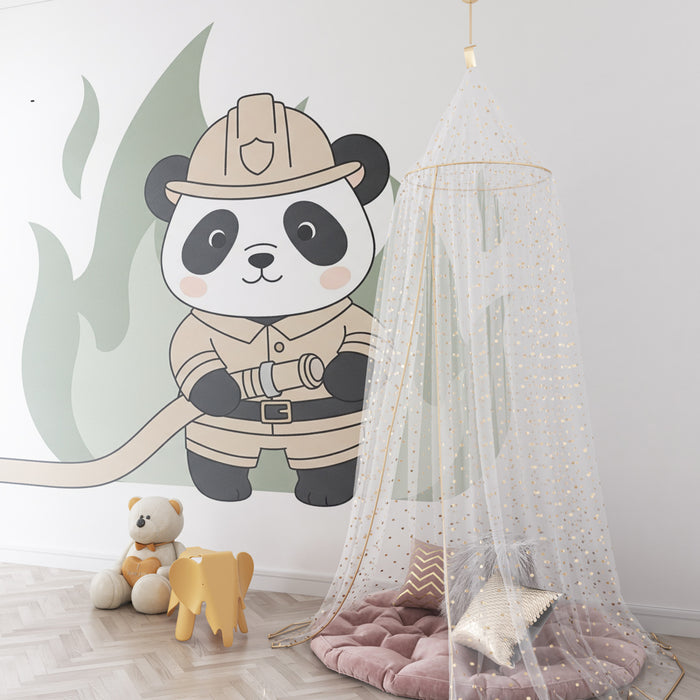 Papier peint chambre enfant | Panda pompier au cœur de l'action